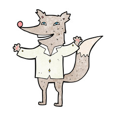 cartoon happy wolf wearing shirt