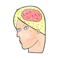 cartoon head with brain symbol
