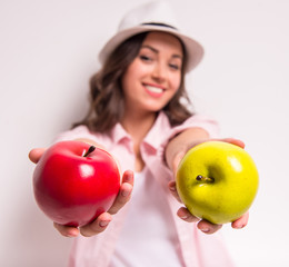 Woman with apples