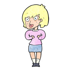 cartoon woman making Who Me? gesture