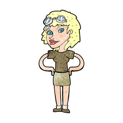 cartoon retro pilot woman