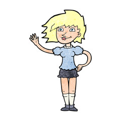 cartoon woman waving