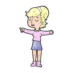 cartoon happy woman pointing