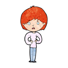 cartoon woman making Who Me? gesture