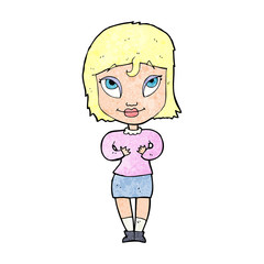 cartoon woman gesturing at self