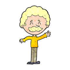 cartoon man with mustache waving