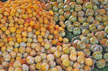 Reine claude  e Frutta al mercato di Penestin, Bretagna