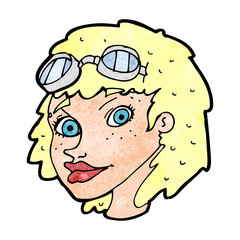 cartoon happy woman wearing aviator goggles