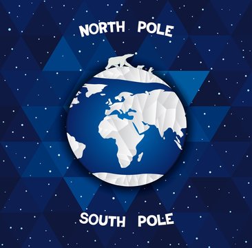 North and south poles poster. Blue cartoonish Planet Earth