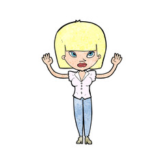 cartoon woman with raised hands