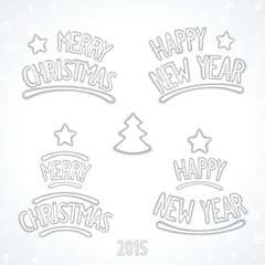 Christmas and New Year white 3D lettering. Vector eps 10