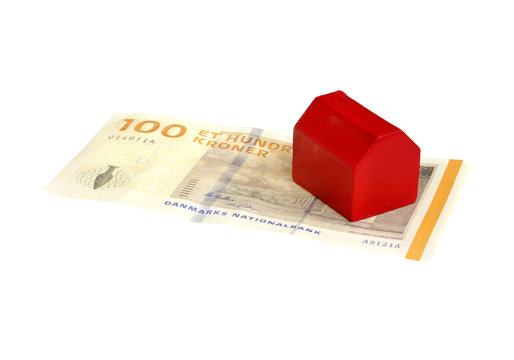 House on red Dannish banknote