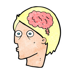 cartoon head with brain symbol