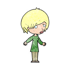 cartoon woman shrugging shoulders