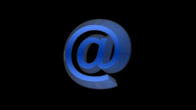 Moving blue email symbol on a black background