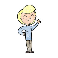 cartoon friendly waving woman