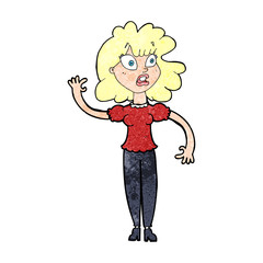 cartoon worried woman waving