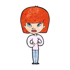 cartoon woman gesturing at herself