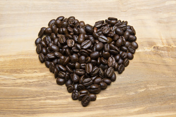 Coffee beans in heart shape