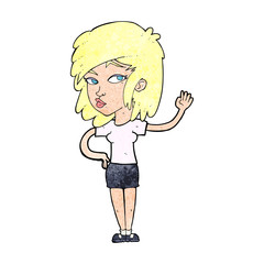 cartoon pretty woman waving