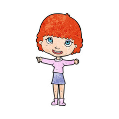 cartoon happy woman pointing