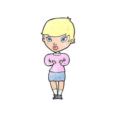 cartoon woman gesturing at self