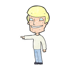 cartoon happy man pointing
