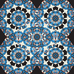 Blue Seamless Mandala Wallpaper. Round frame Mandala. Circular