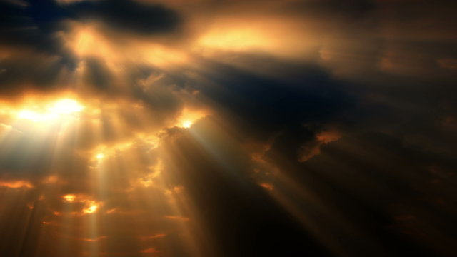 Cloud FX0107: Golden sunlight streaks down through sunset clouds (Loop).