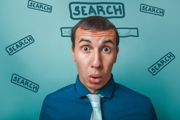 man surprised businessman big eyes portrait of Internet search G