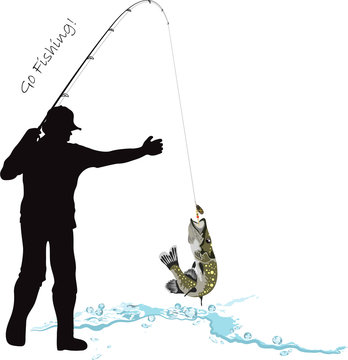 Fishing, fisherman and pike, fishing rod and lure