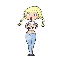 cartoon offended woman covering herself