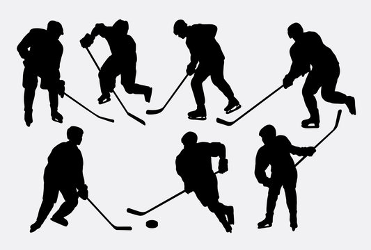 Hockey ice sport action silhouettes