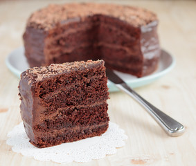 Chocolate sponge cake with chocolate buttercream frosting and ganach