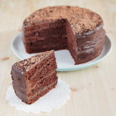 Chocolate sponge cake with chocolate buttercream frosting and ganache