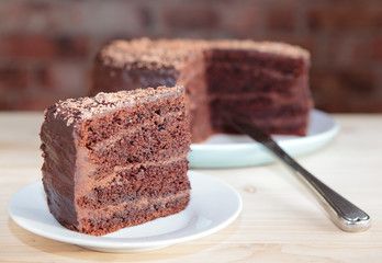 Chocolate sponge cake with chocolate buttercream frosting and ganache