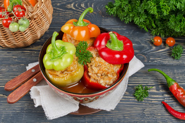 Peppers stuffed with rice and meat