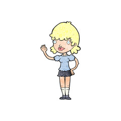 cartoon waving woman