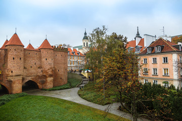 Fototapeta na wymiar Barbican fortress in Warsaw