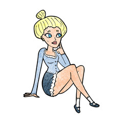 cartoon attractive woman sitting thinking