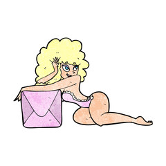 cartoon pin up woman with box