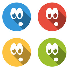 Collection of 4 isolated flat colorful emoticons for surprise