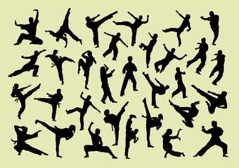 Martial art male and female silhouettes