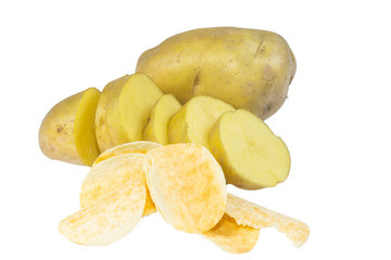 chips potato and peeled potato isolate onwhite
