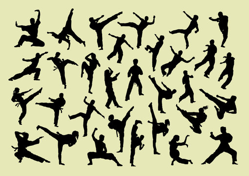 Martial art male and female silhouettes