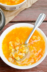 Vegetarian and vegan yellow pea soup