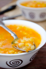 Vegetarian and vegan yellow pea soup