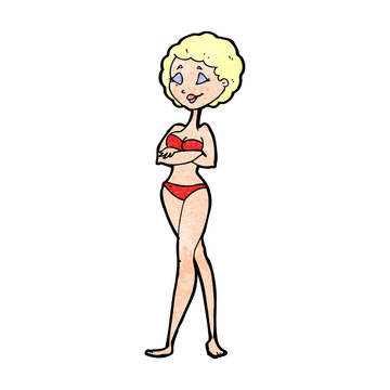 cartoon retro woman in bikini