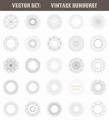 Set of vintage sunburst. Geometric shapes and light ray