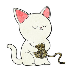 cartoon cat playing with ball of yarn